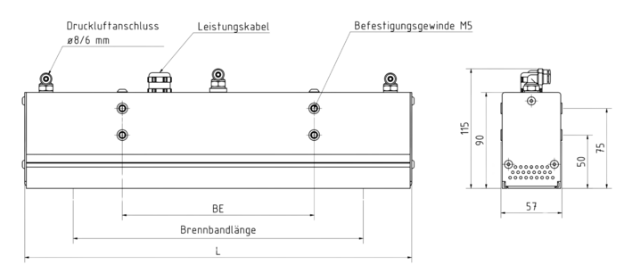 Technische Zeichnung MICOR *KIR-Bandstrahler